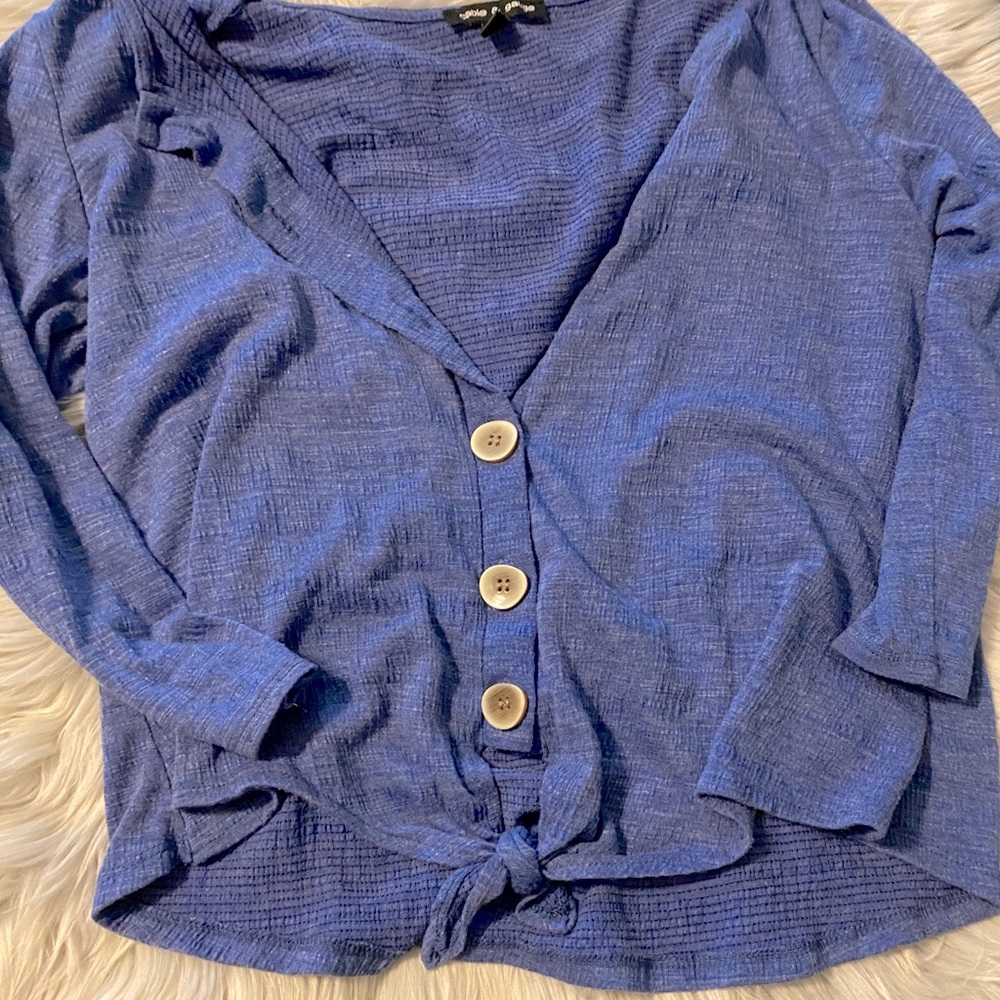 Blue button up sweater